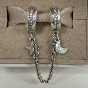 Pandora Half Moon and Star Safety Chain Charm